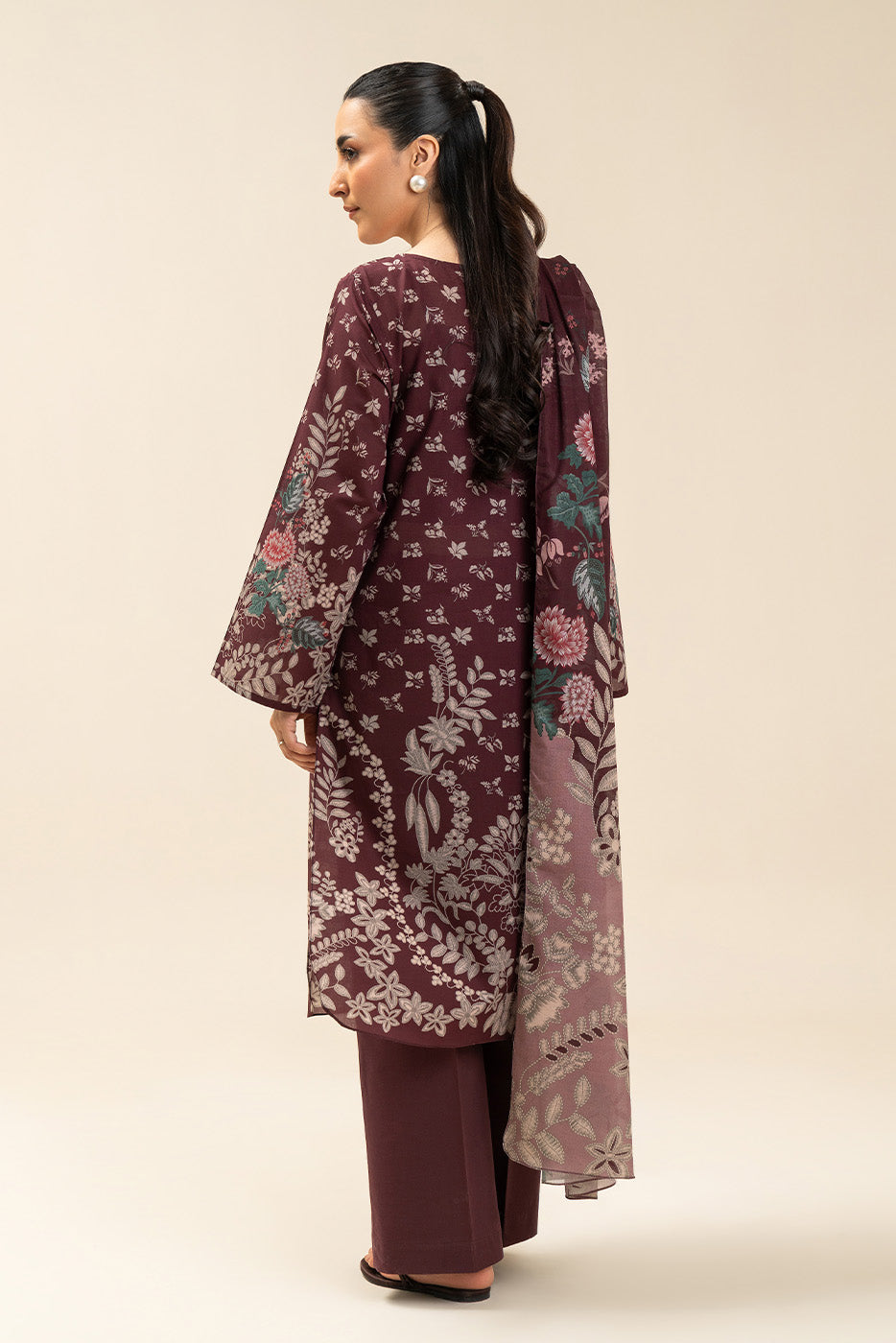 Women's multicoloured floral printed three-piece suit set with long sleeves and wide-leg trousers