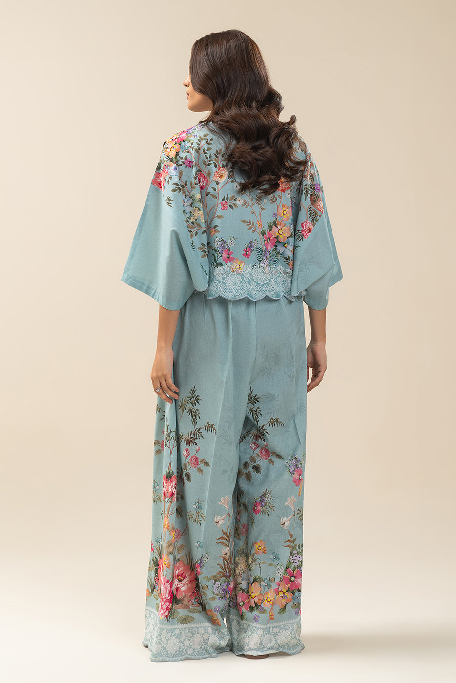 Women's multicoloured floral V-neck trousers set with wide-leg trousers