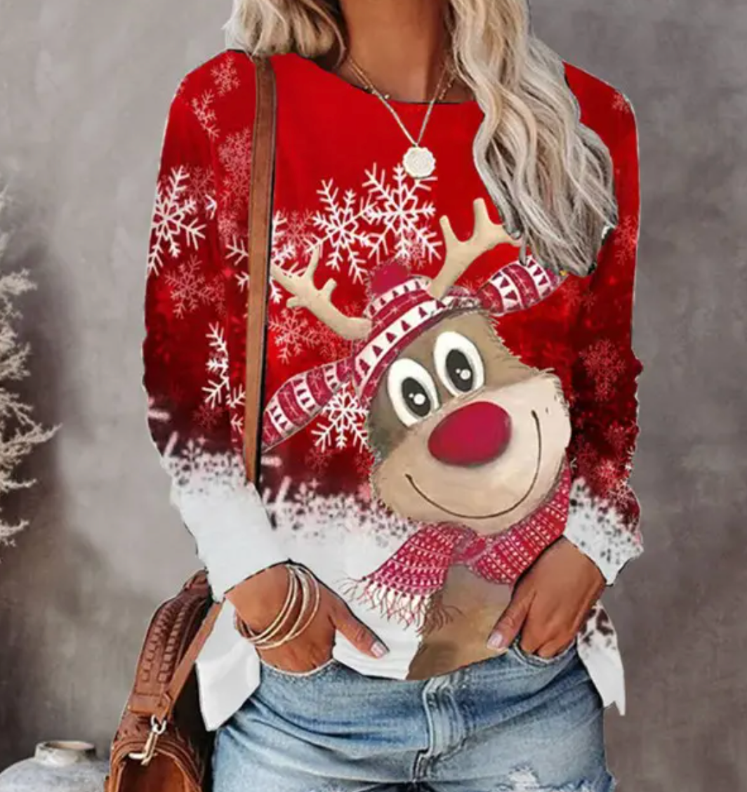 Women's Christmas jumper with reindeer and snowflake winter motifs
