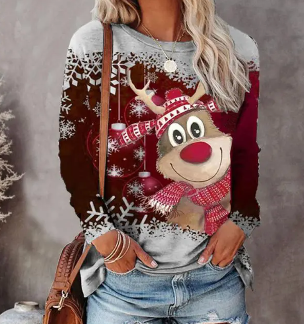 Women's Christmas jumper with reindeer and snowflake winter motifs