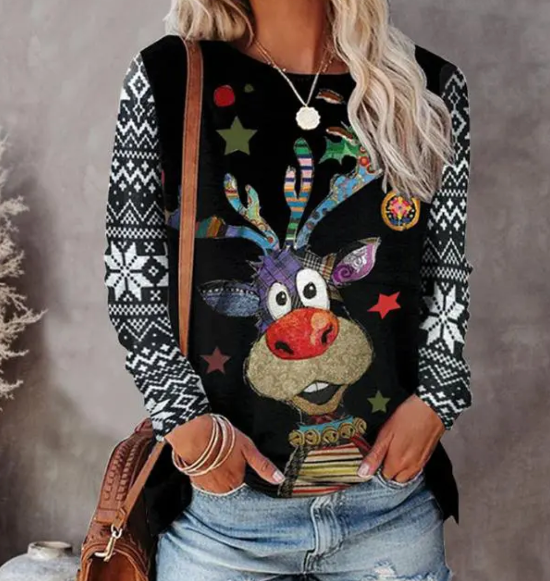 Women's Christmas jumper with reindeer and snowflake winter motifs