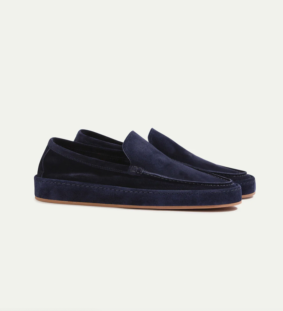 Men's Suede Loafer Slip-On Flat Sole - Navy
