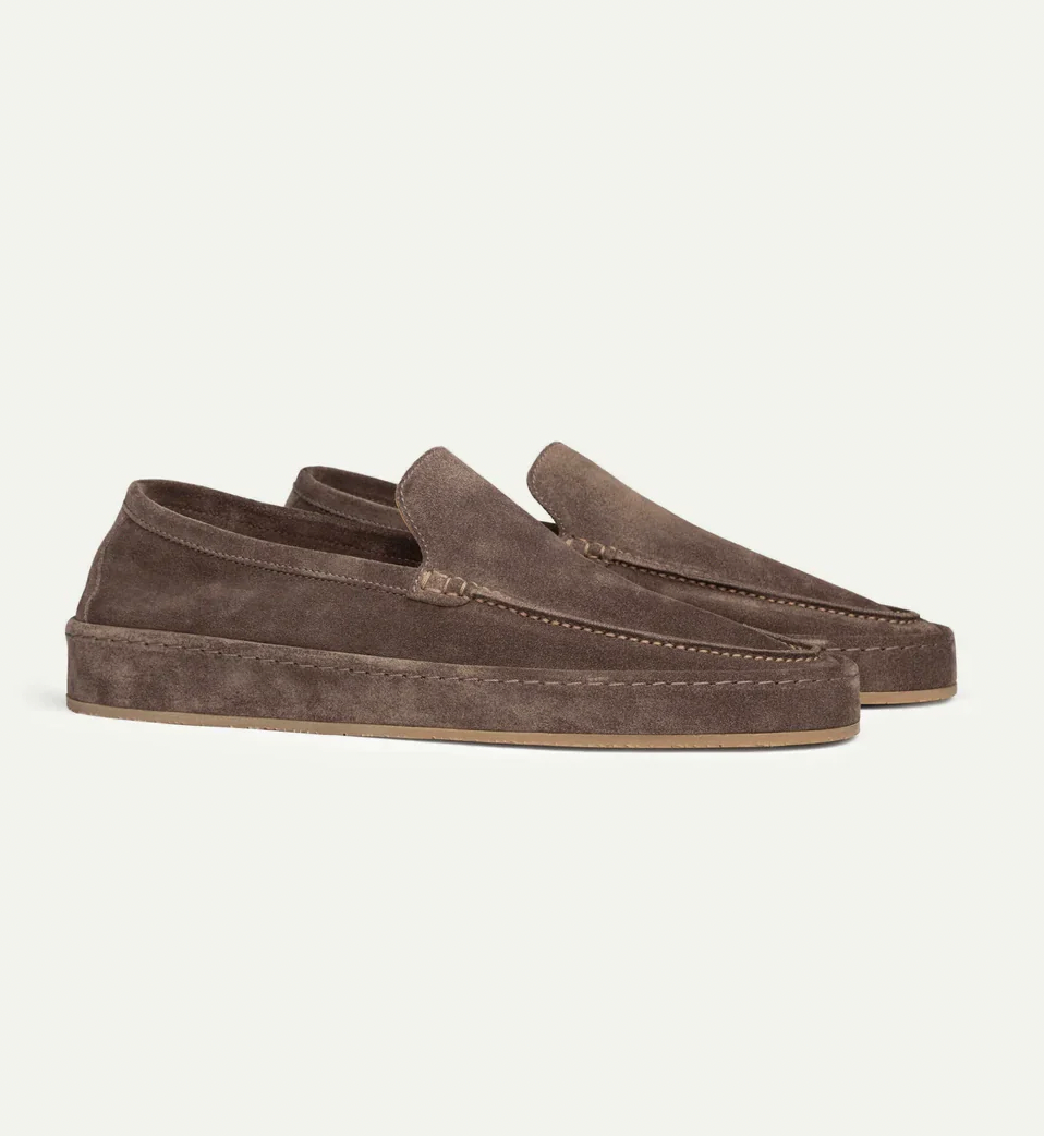 Men's Suede Loafer Slip-On Flat Sole - Brown