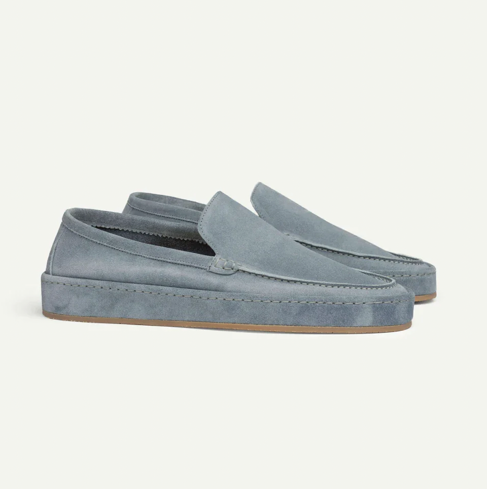 Men's Suede Loafer Slip-On Flat Sole - Light Blue