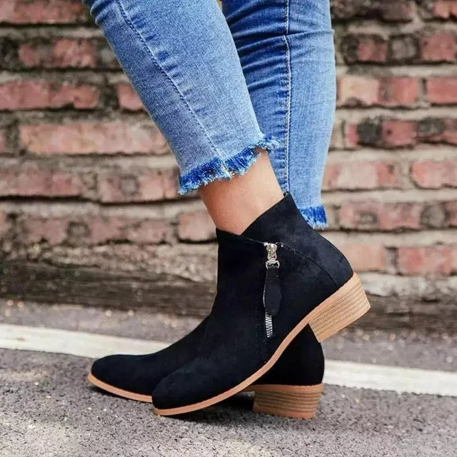 Women's ankle boots with side zip and low block heel