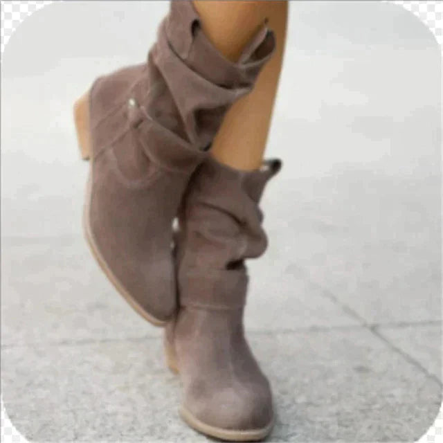 Women's Boots Suede Slouchy Mid-Calf Buckle - Dark Grey
