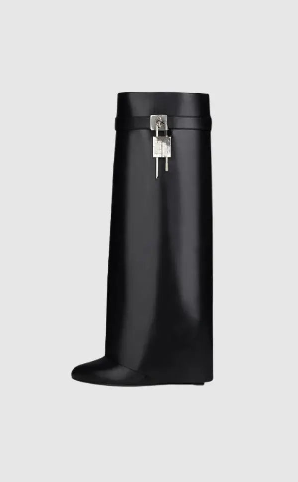 Women's Boots Vegan Leather Wedge Padlock - Black
