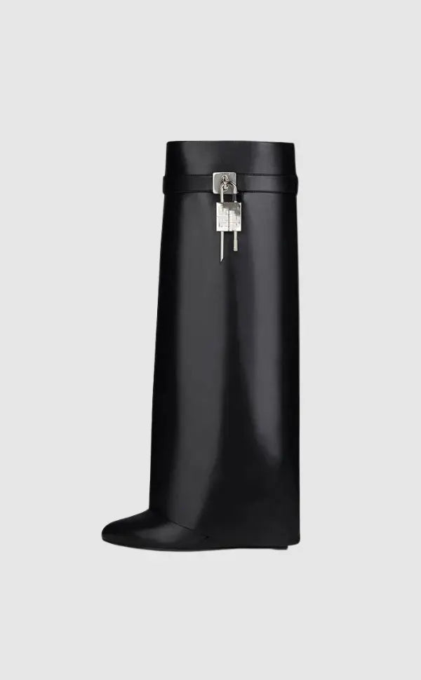 Women's Boots Vegan Leather Wedge Padlock - Black