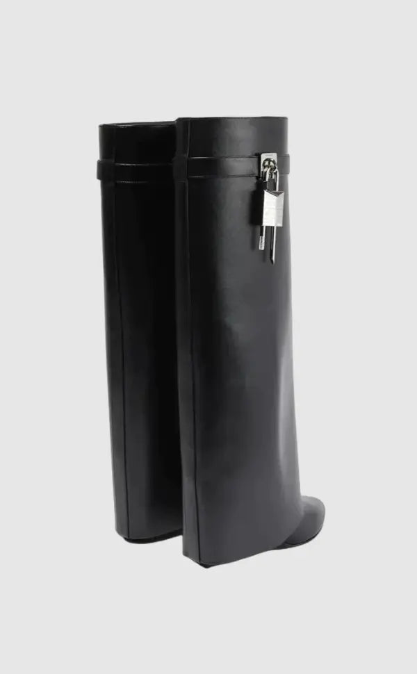Women's Boots Vegan Leather Wedge Padlock - Black
