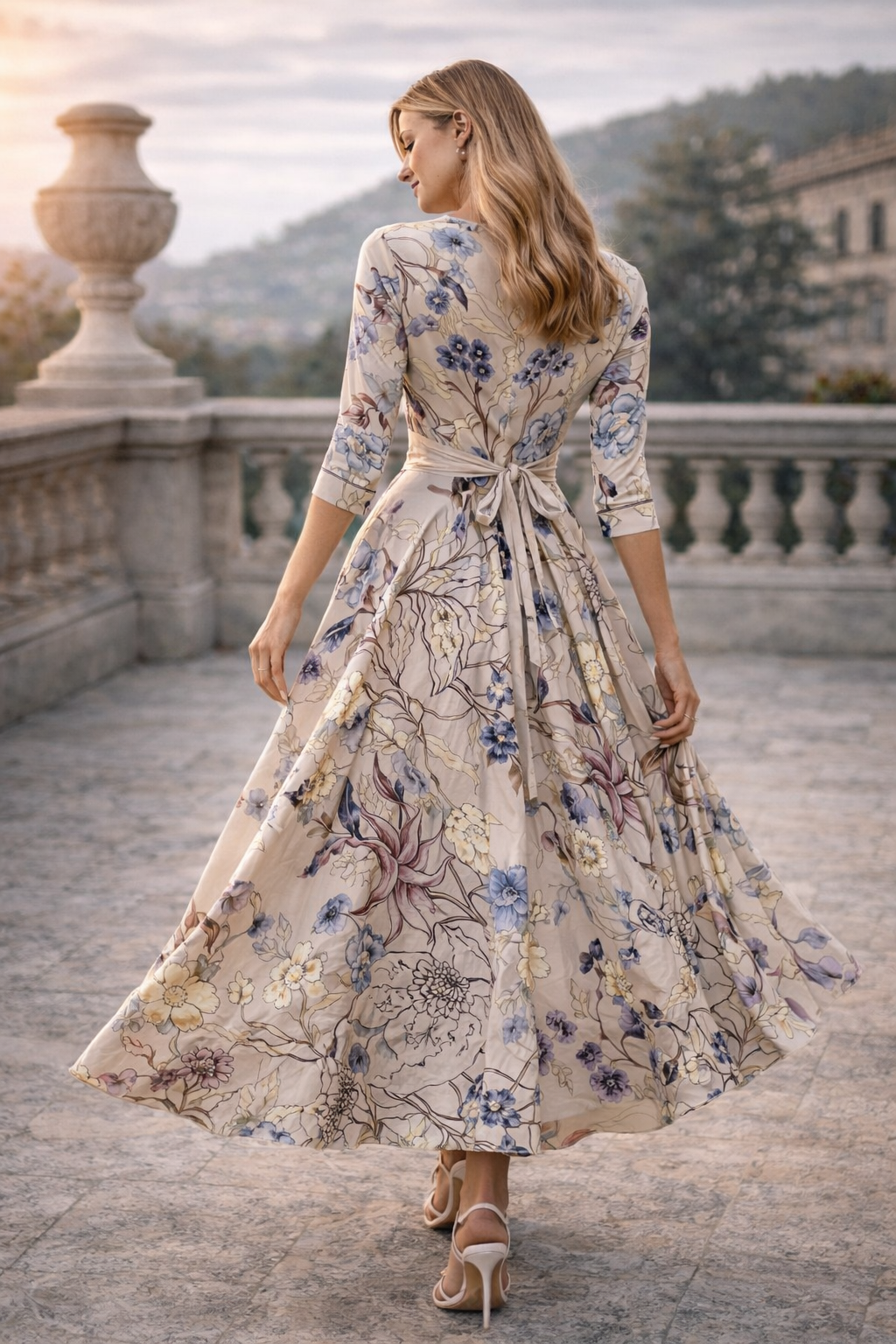 Women’s Floral Wrap Midi Dress | Beige Botanical