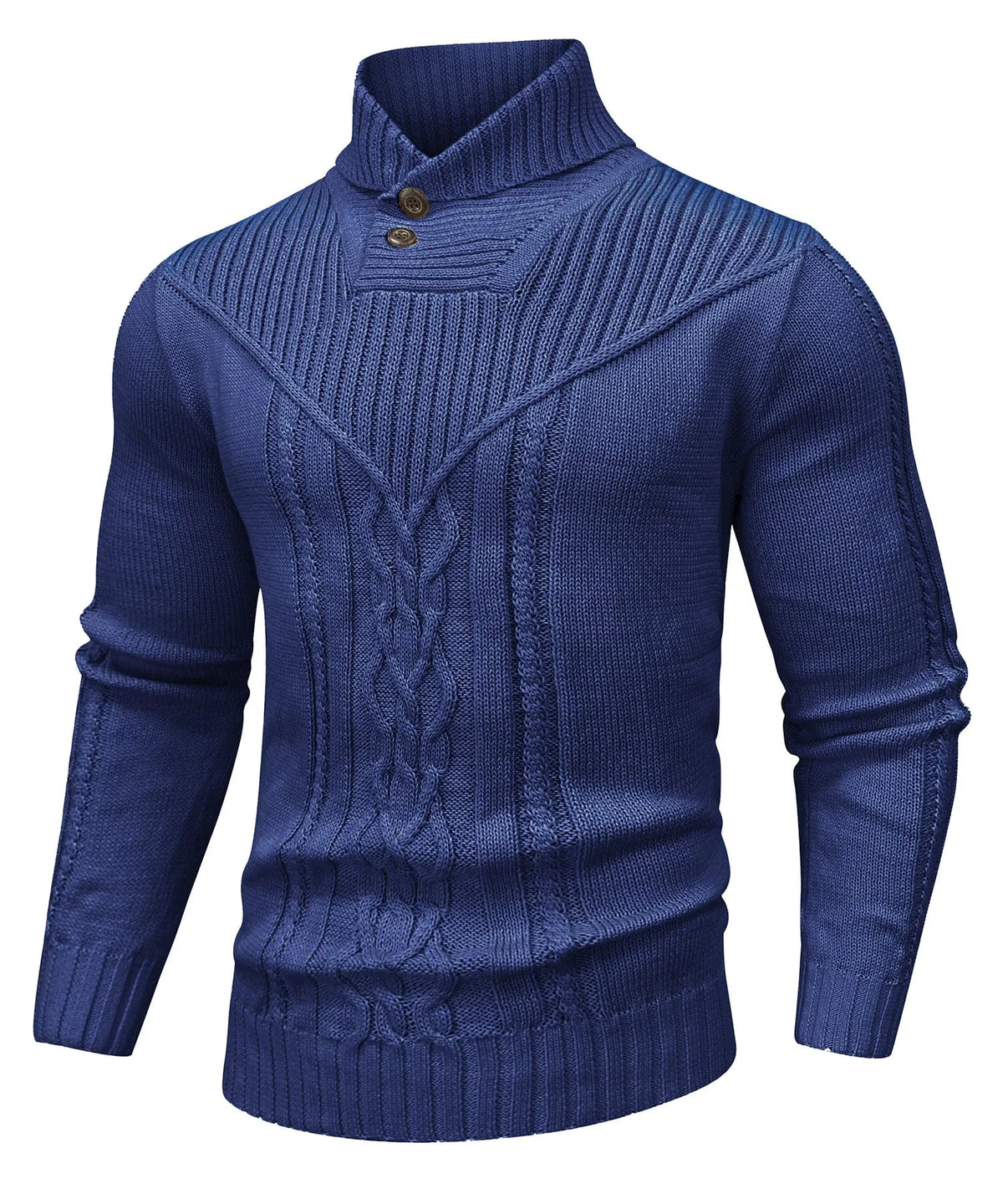 Men's textured turtleneck jumper with button collar and long sleeves