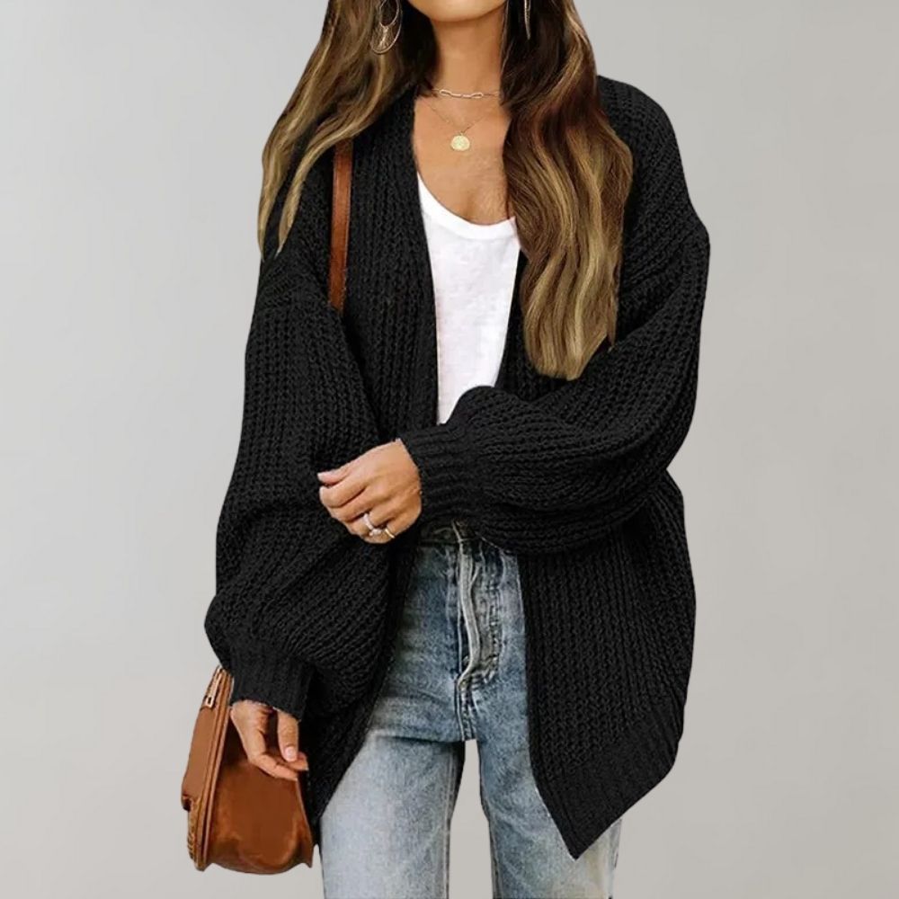 Women's open front longline knitted cardigan with long sleeves