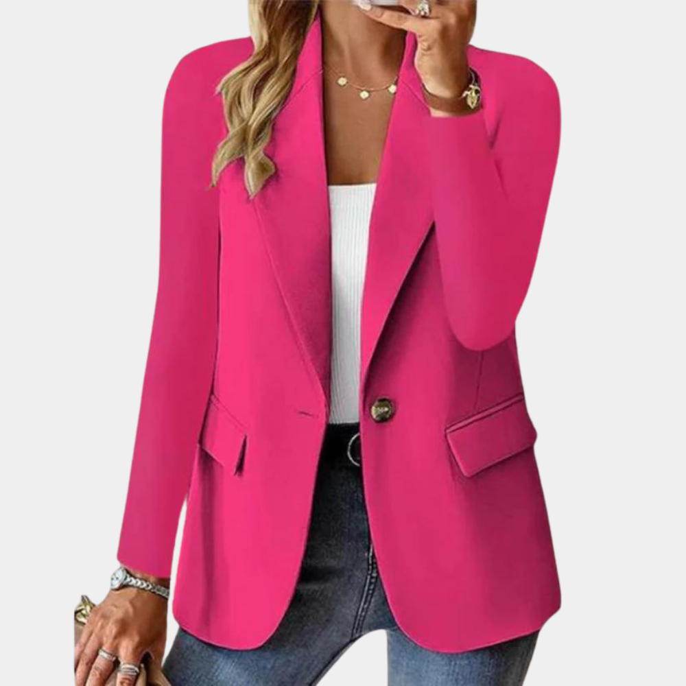 Women's tailored blazer with notched lapels, single button and flap pockets