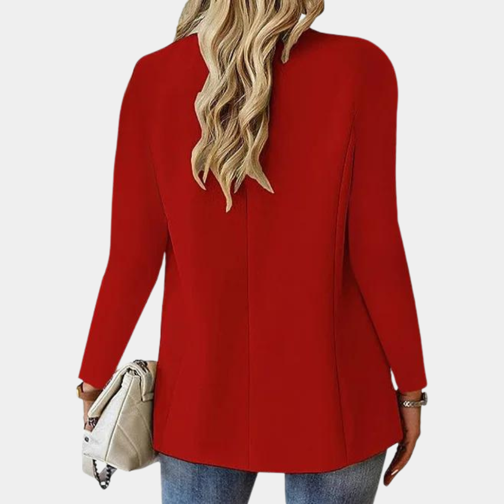 Women's tailored blazer with notched lapels, single button and flap pockets