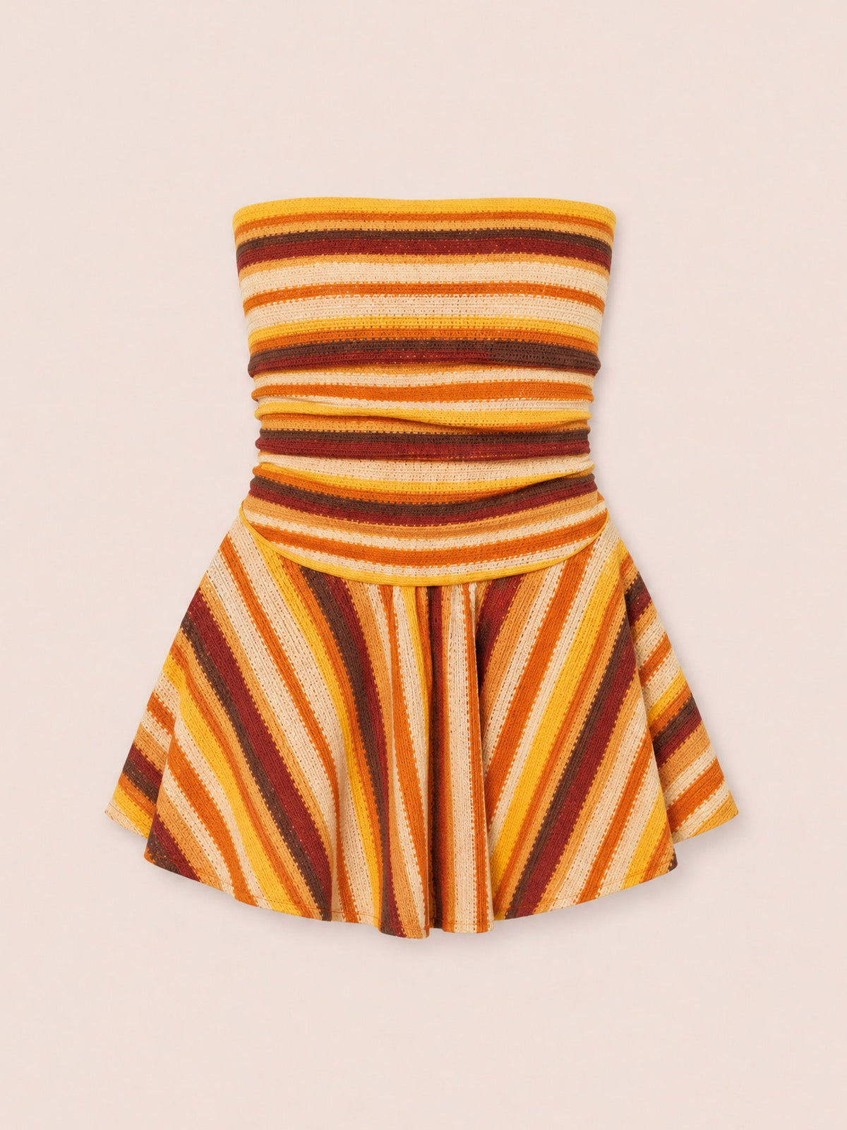 Women's multicoloured striped strapless knit mini dress with flared skirt