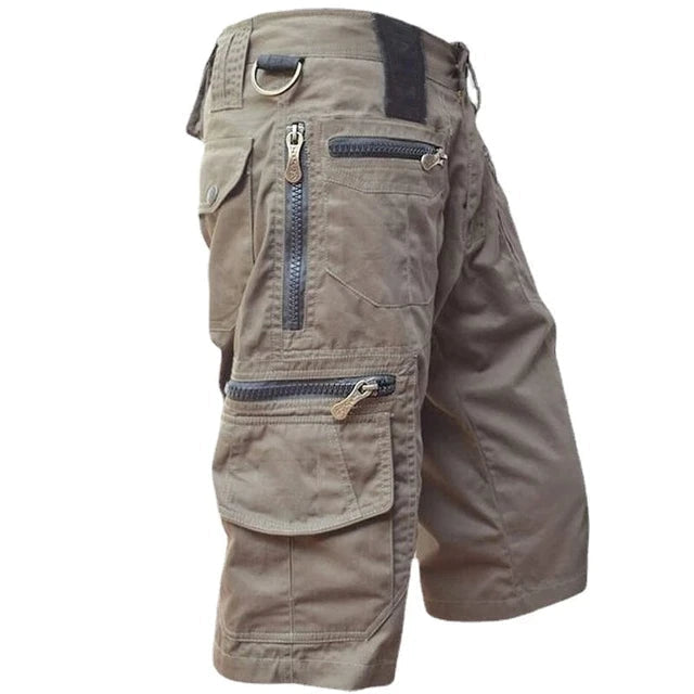 Men's Cargo Shorts Multi-Pocket Zip-Detail Cotton - Light Brown