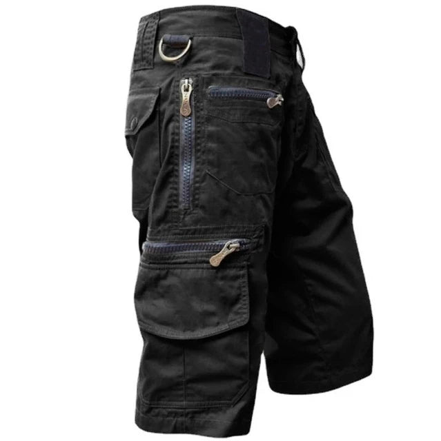 Men's Cargo Shorts Multi-Pocket Zip-Detail Cotton - Black