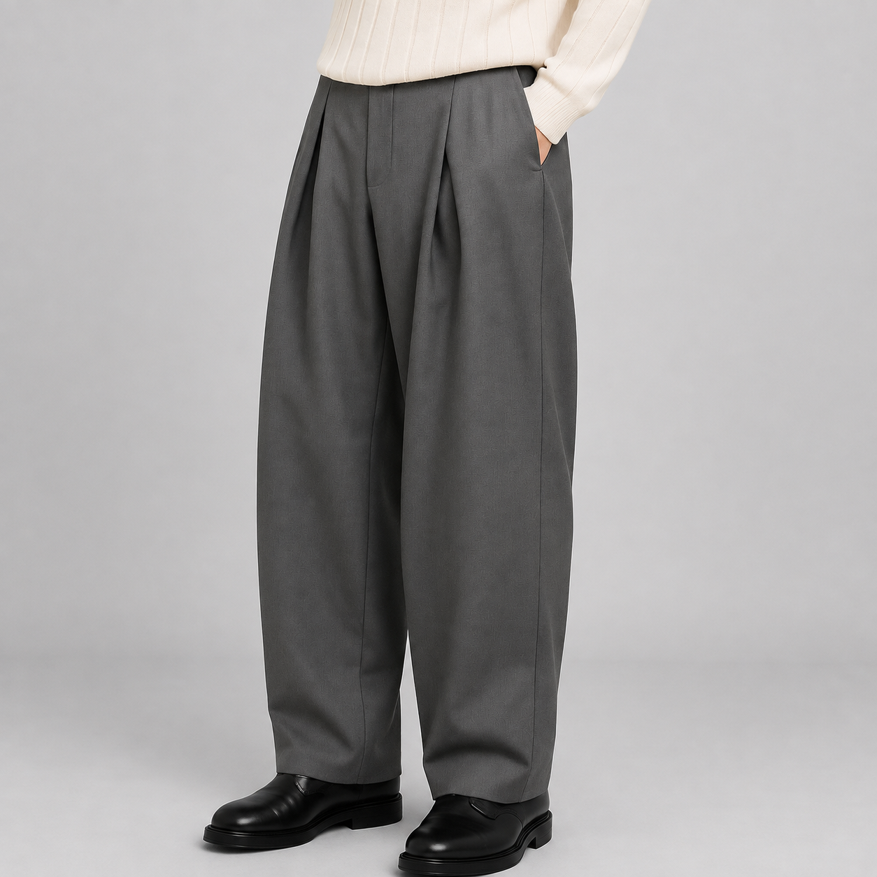 Men's Wide-Leg Trousers Pleated High-Waist Tailored Fit - Black