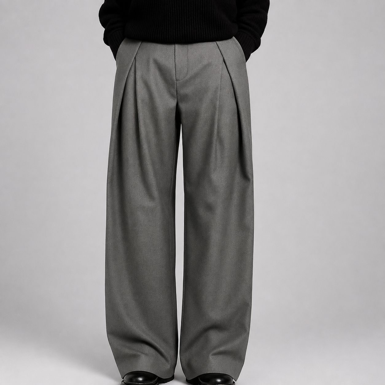 Men's Wide-Leg Trousers Pleated High-Waist Tailored Fit - Grey