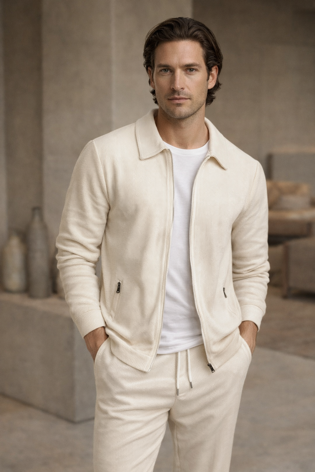 Men’s Textured Lounge Set | Slim Fit Casual Co-Ord