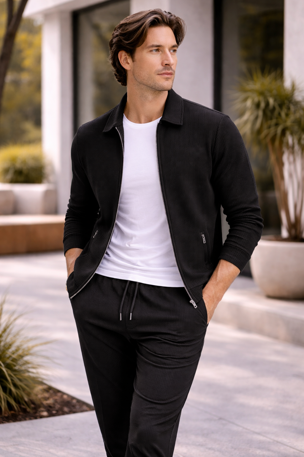 Men’s Textured Lounge Set | Slim Fit Casual Co-Ord