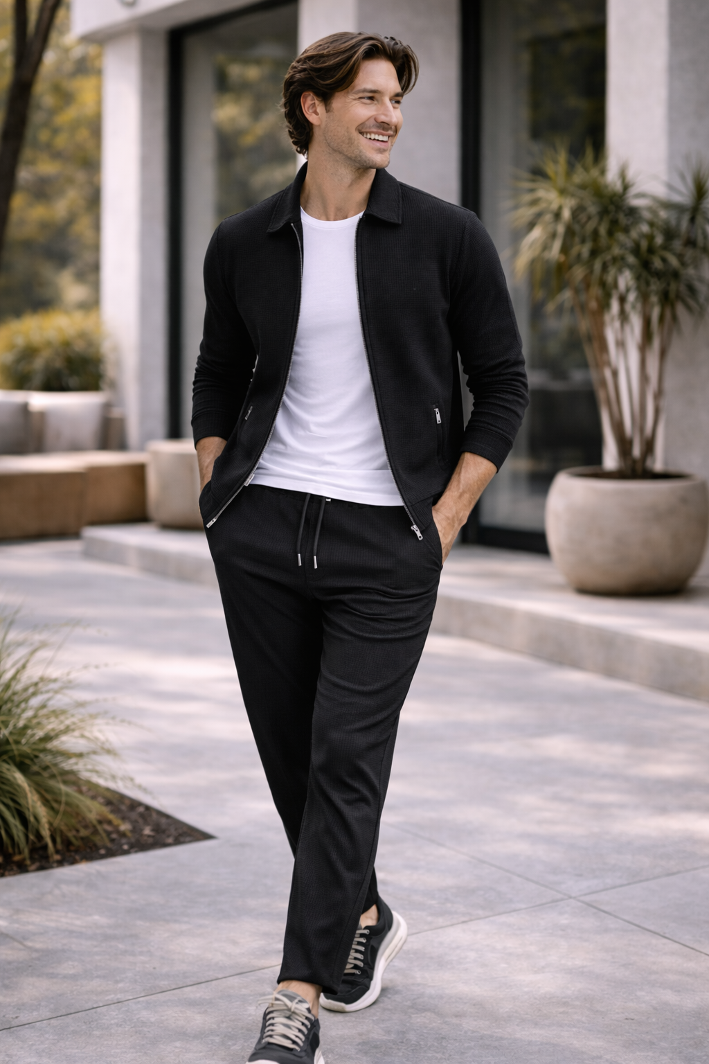 Men’s Textured Lounge Set | Slim Fit Casual Co-Ord