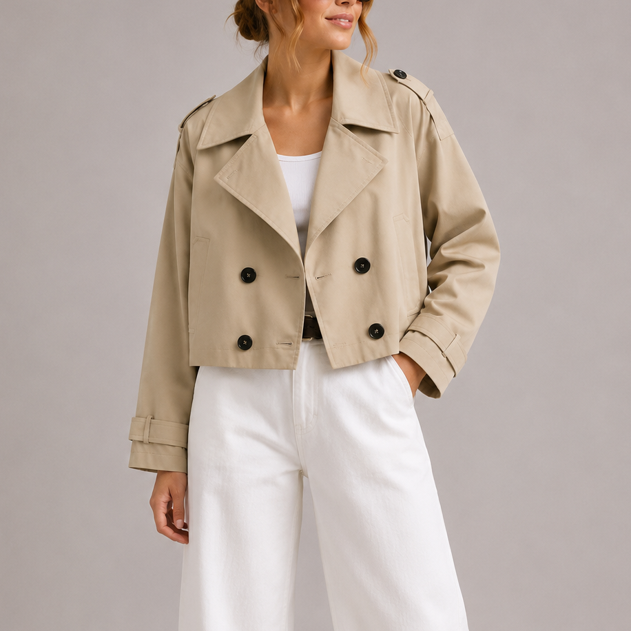 Women's Jacket Cropped Double-Breasted Trench - Beige