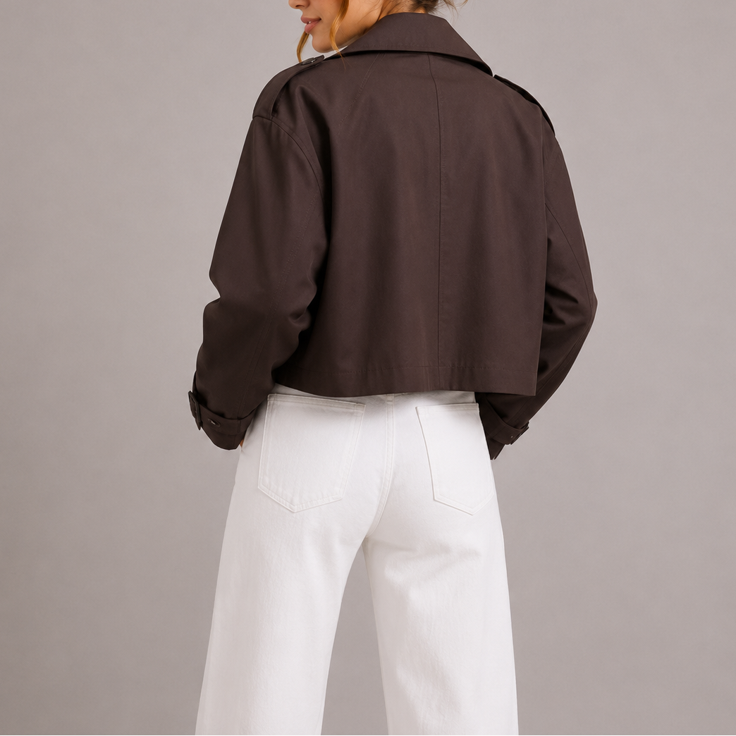 Women's Jacket Cropped Double-Breasted Trench - Brown