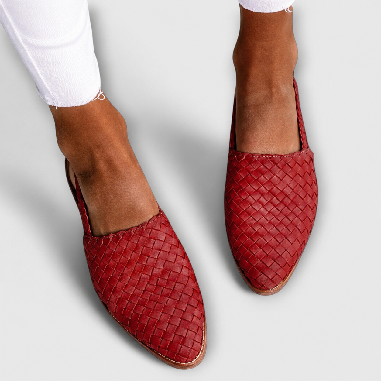 Women's woven back-strap loafer flats with almond toes