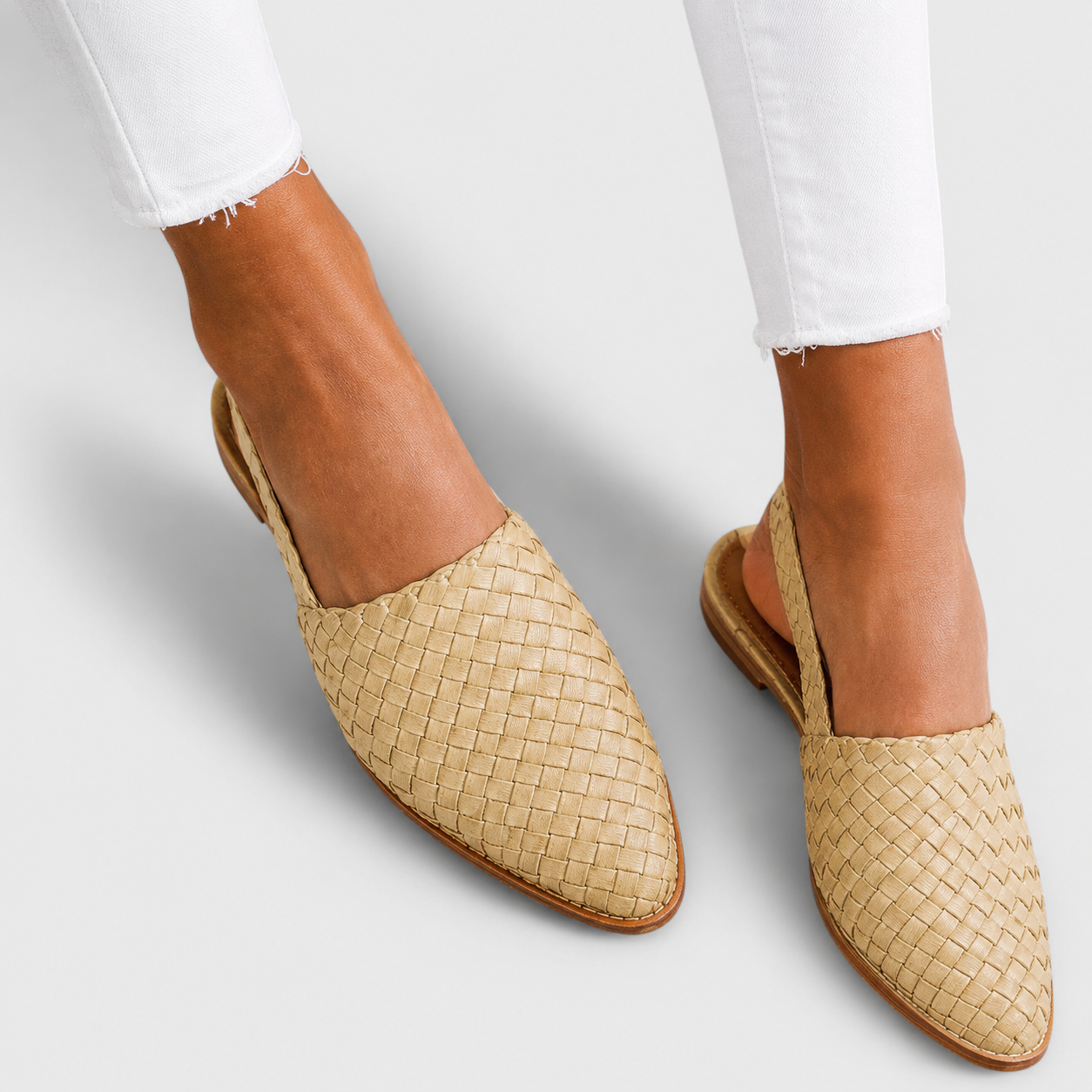 Women's woven back-strap loafer flats with almond toes