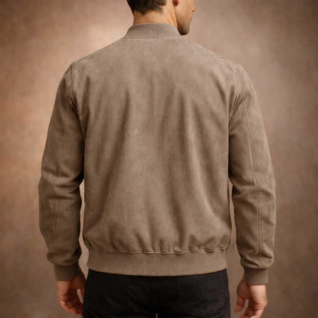 Men's Suede Bomber Jacket Stand Collar Zip - Navy