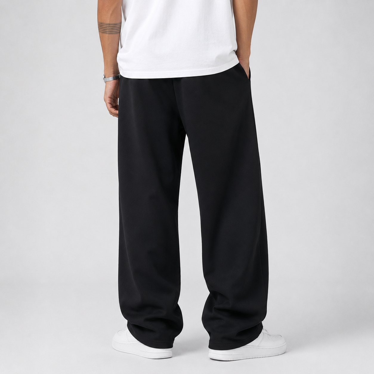 Men's Joggers Wide Leg Drawstring Waist - Black