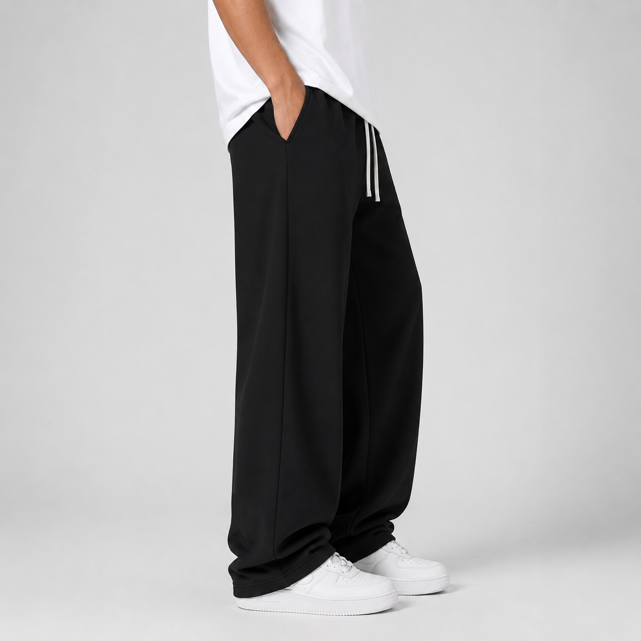 Men's Joggers Wide Leg Drawstring Waist - Black