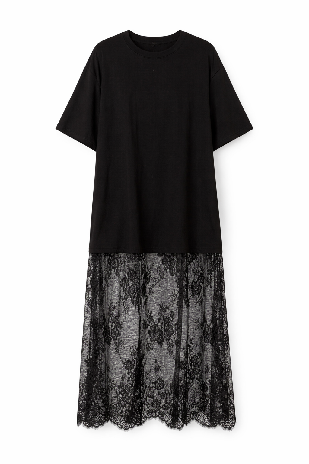Women's Black Oversized Lace Maxi Dress – Short Sleeve