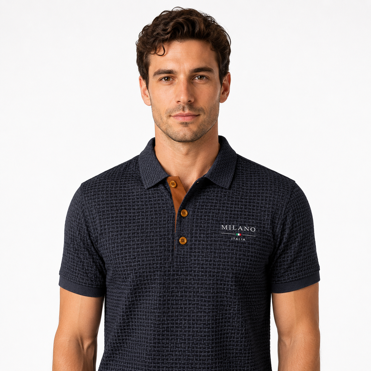 Men's Polo Shirt Textured Waffle-Knit Short Sleeve - Grey