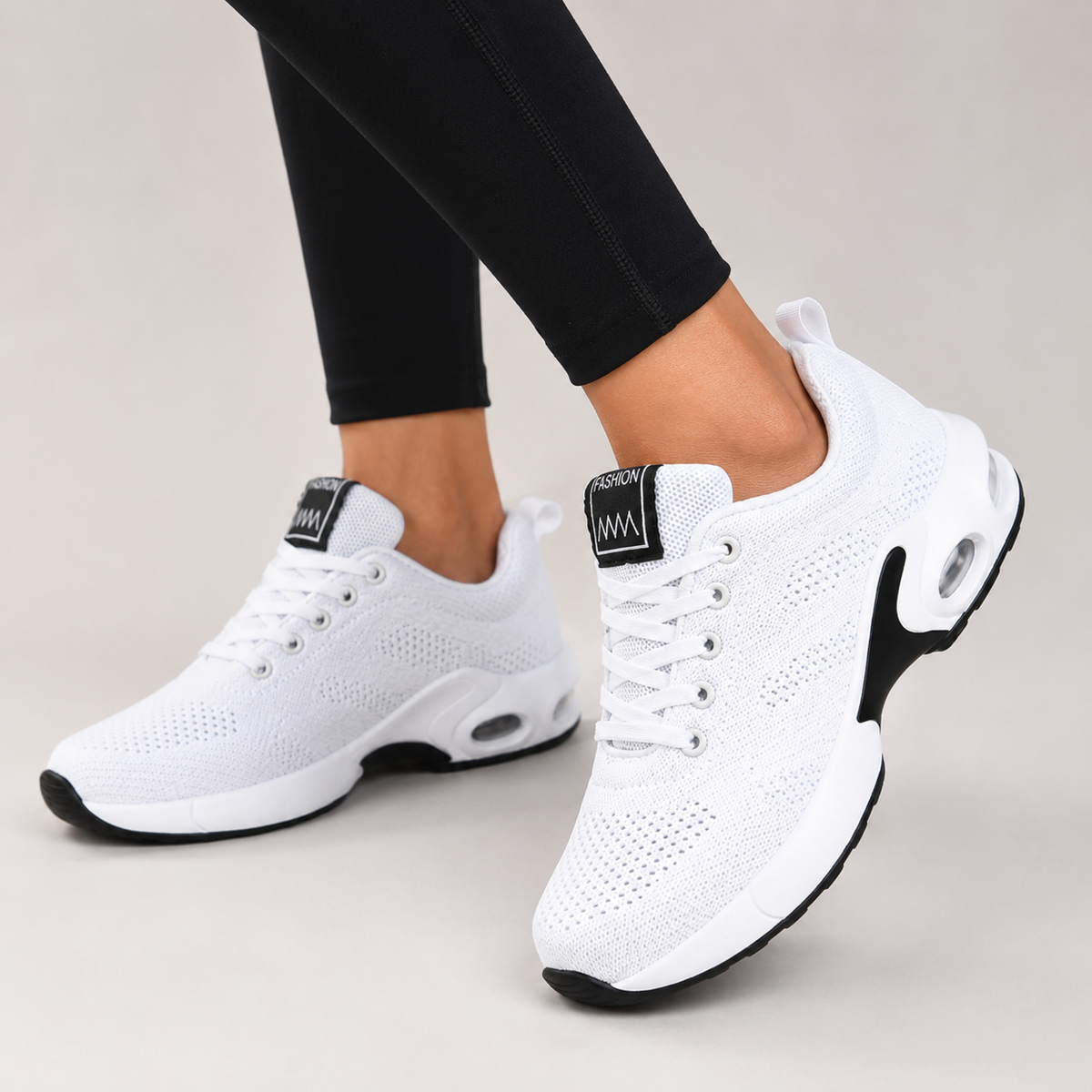 Women's textured lace-up trainers with chunky contrast soles