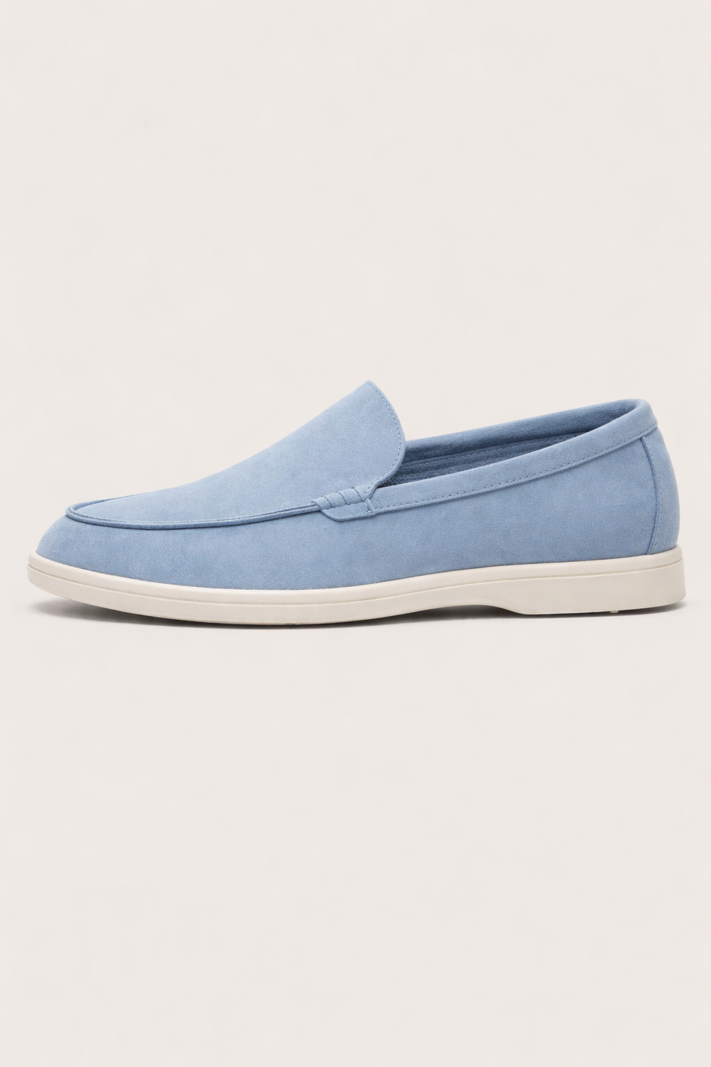 Men's slip-on loafers with rounded moc toes and low light-coloured soles