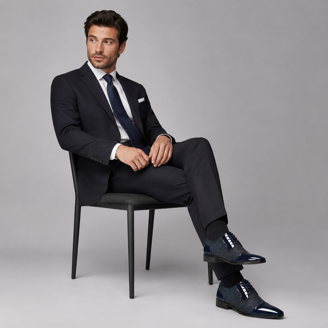 Men's Oxford Shoes Patent Cap Toe Lace-Up - Blue