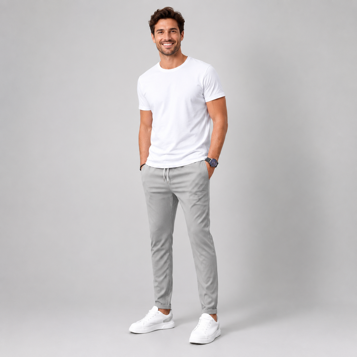 Men's Slim Trousers Tapered Leg Drawstring Waist