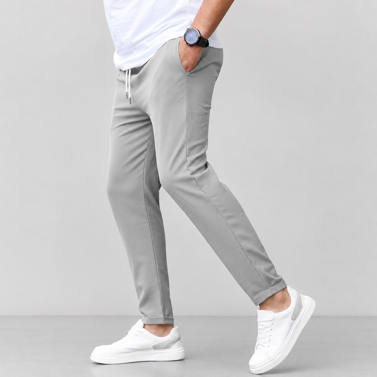 Men's Slim Trousers Tapered Leg Drawstring Waist