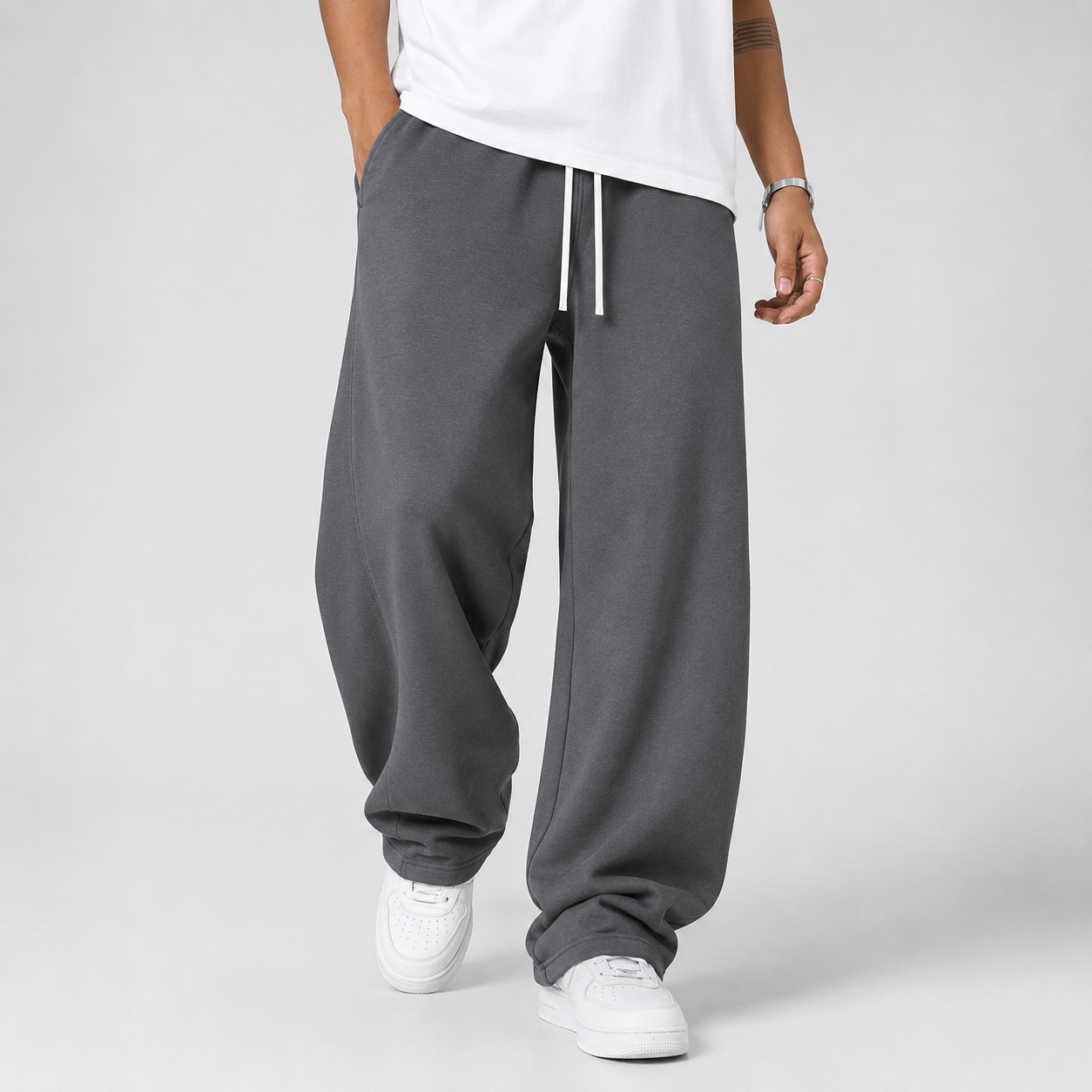 Men's Joggers Wide Leg Drawstring Waist - Dark Grey