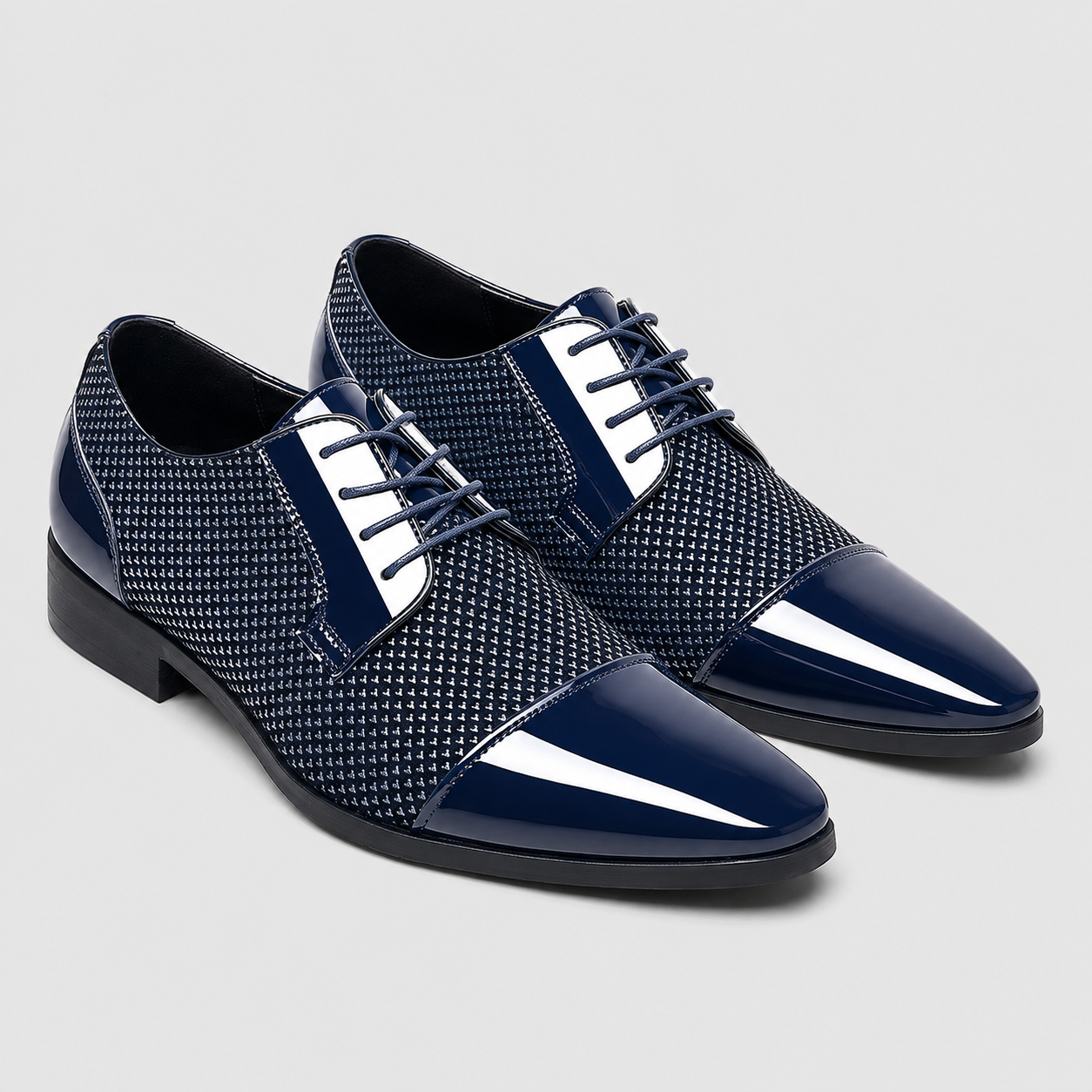 Men's Oxford Shoes Patent Cap Toe Lace-Up - Blue