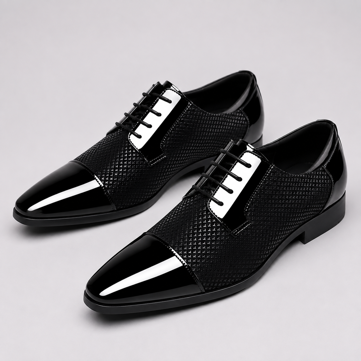 Men's Oxford Shoes Patent Cap Toe Lace-Up - Black