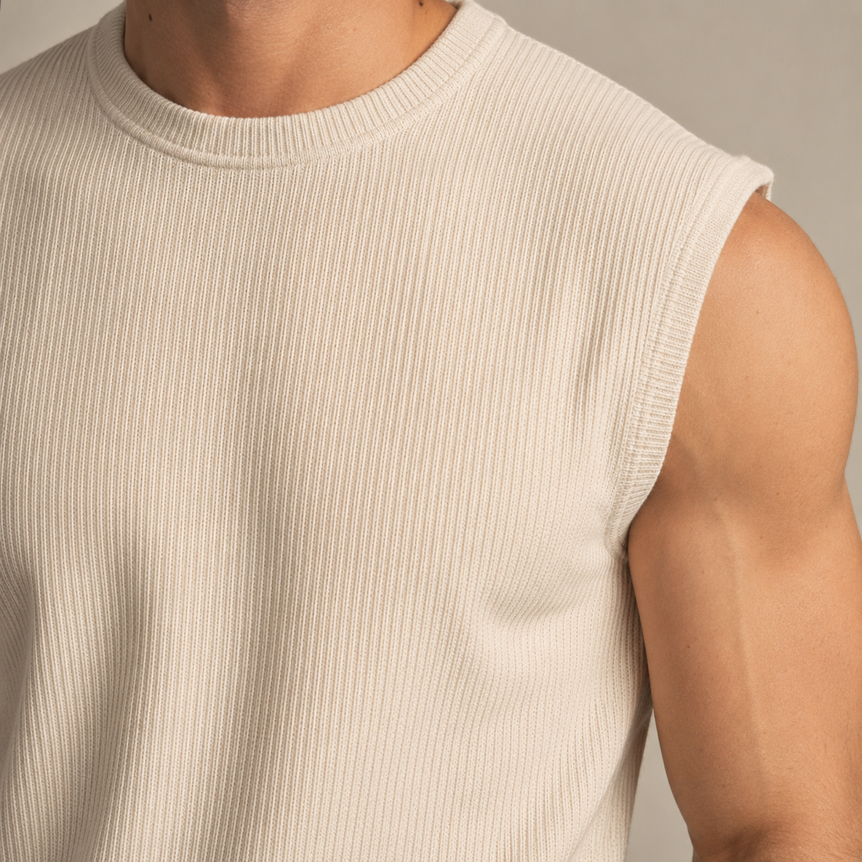 Men's ribbed sleeveless top and full-length trousers set with drawstring waist