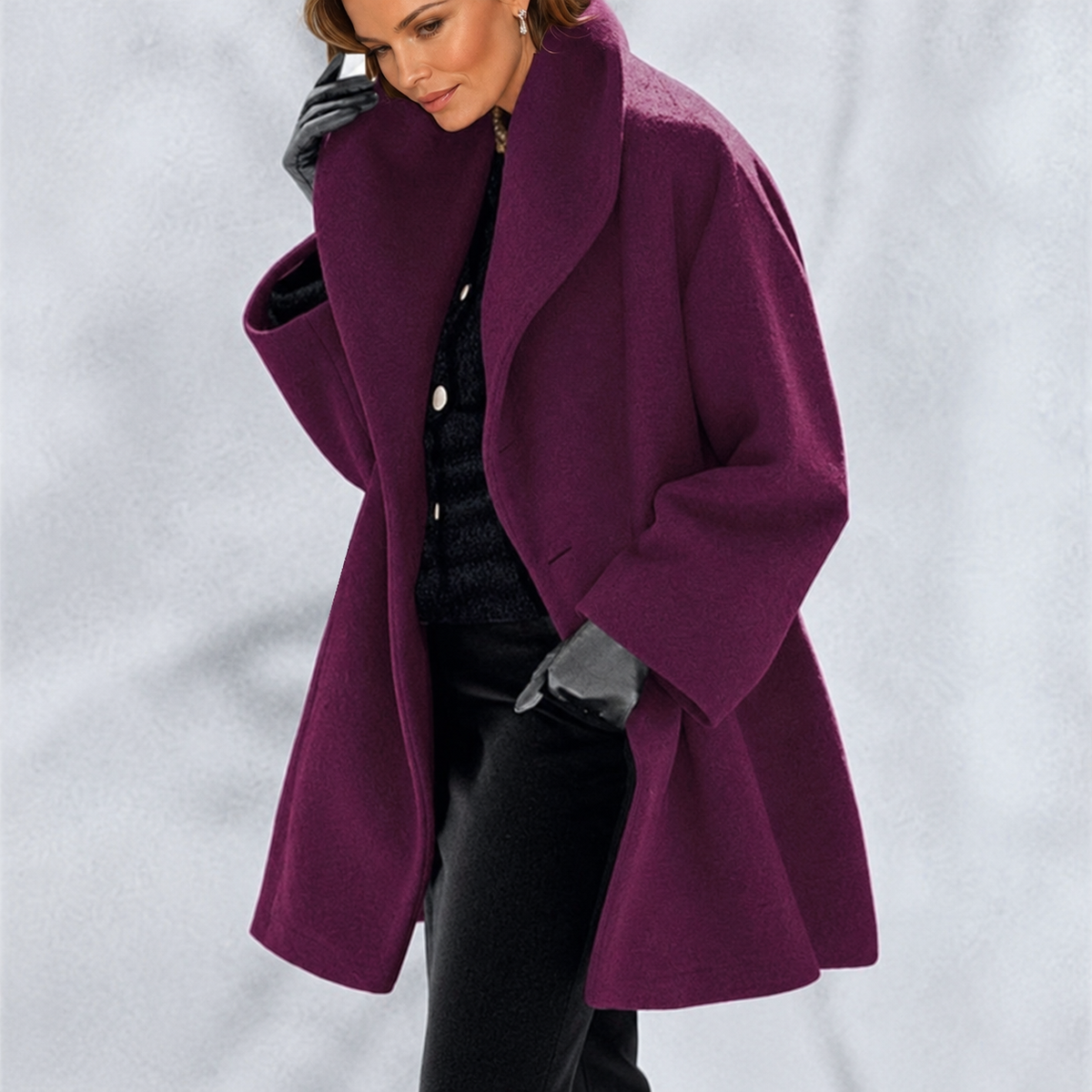 Women's longline textured jacket with wide shawl collar and long sleeves