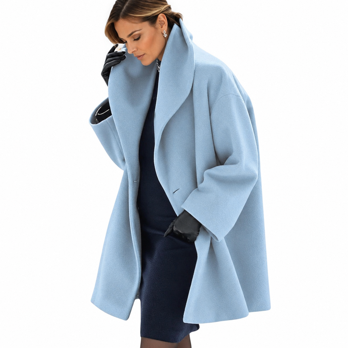 Women's longline textured jacket with wide shawl collar and long sleeves