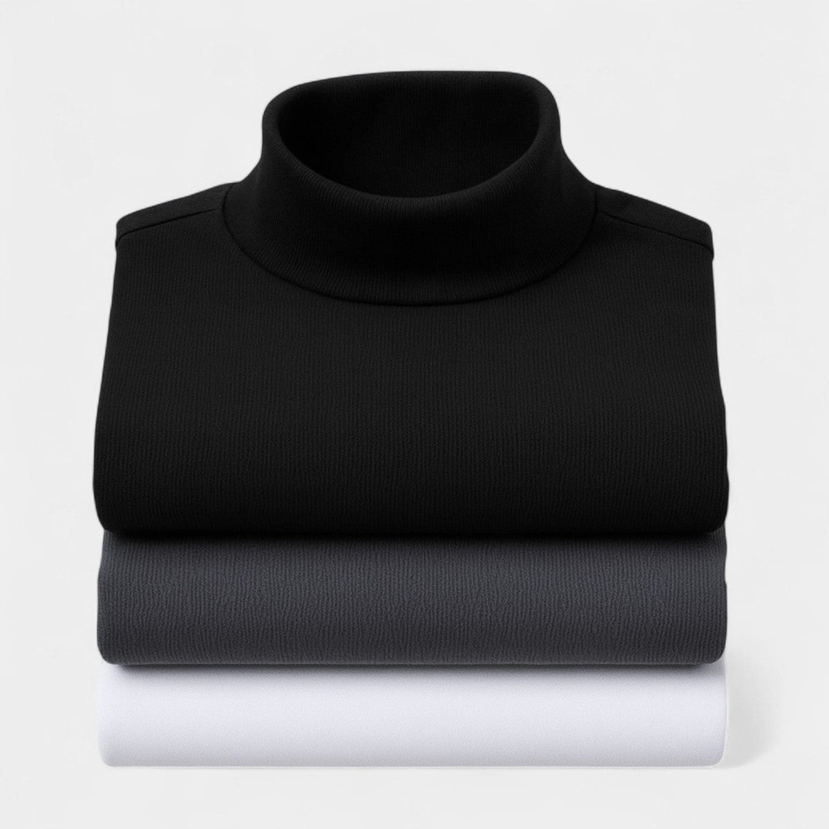 Men's slim long-sleeve roll-neck jumper shown in black and navy