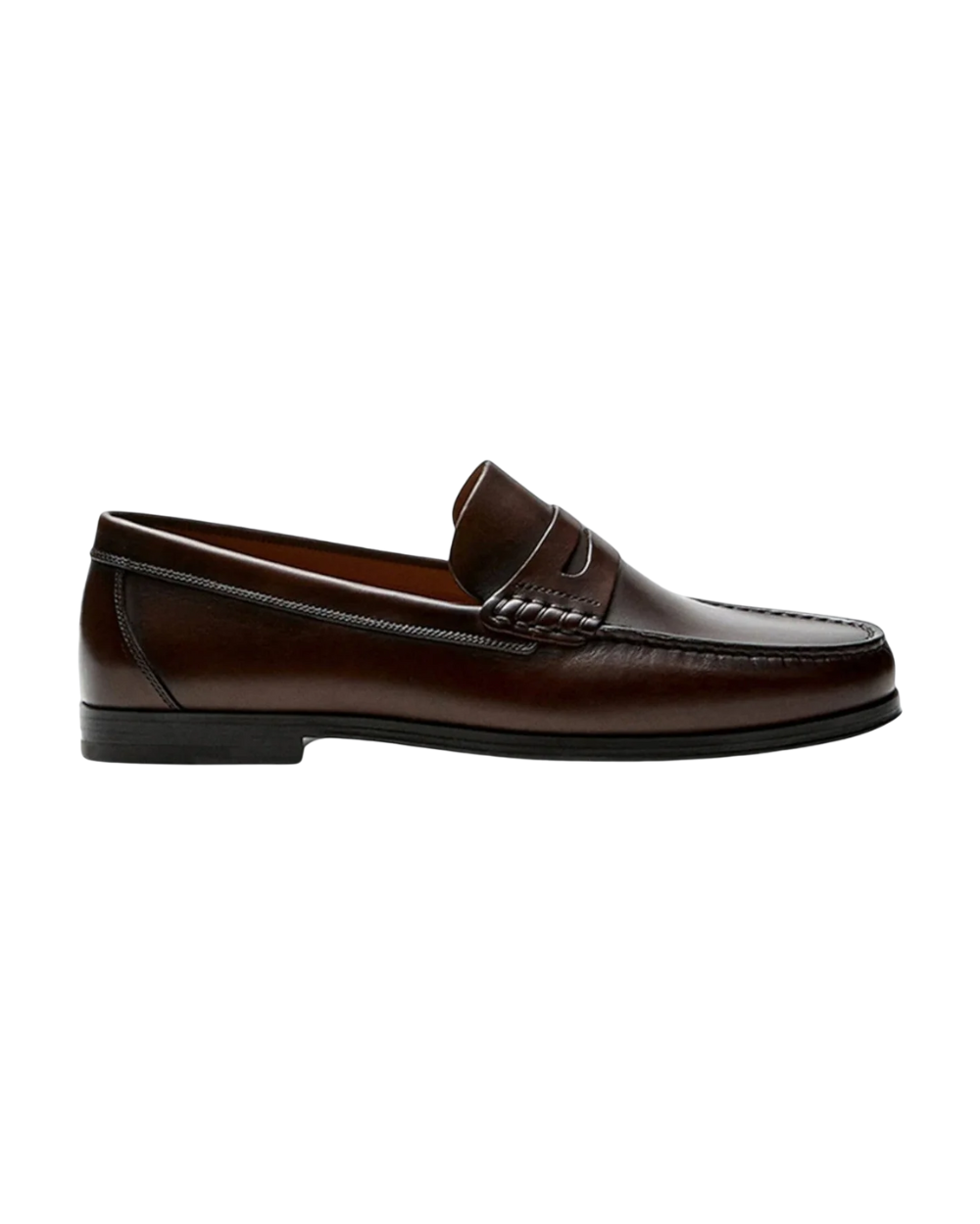 Men's plain penny loafers with stitched trim and low heel