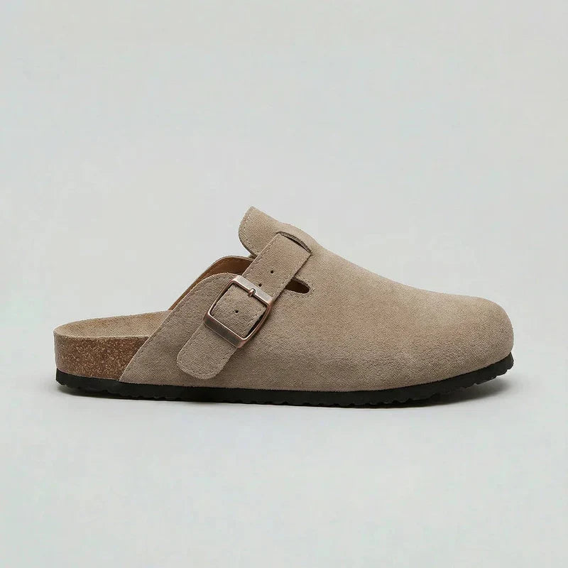 Men's Suede Clog Adjustable Buckle Slip-On - Beige