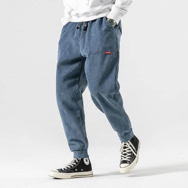 Men's textured corduroy jogger trousers with drawstring waist and elasticated cuffs